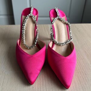 Elegant Pink Satin Women's Shoes with Rhinestone Detail